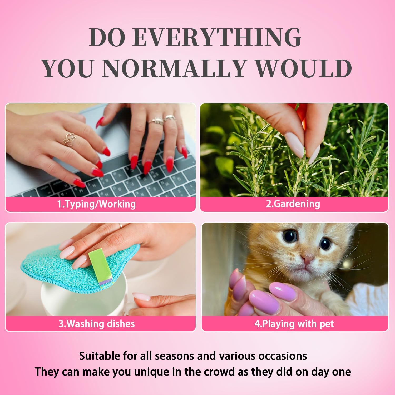 KXAMELIE uñas con adhesivo rosado polvo, ovaladas, práctica para cambios sin visita al salón.