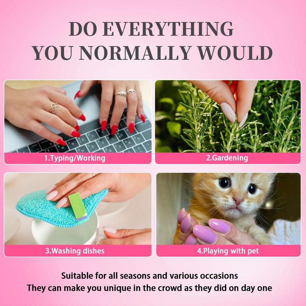KXAMELIE uñas con adhesivo rosado polvo, ovaladas, práctica para cambios sin visita al salón.