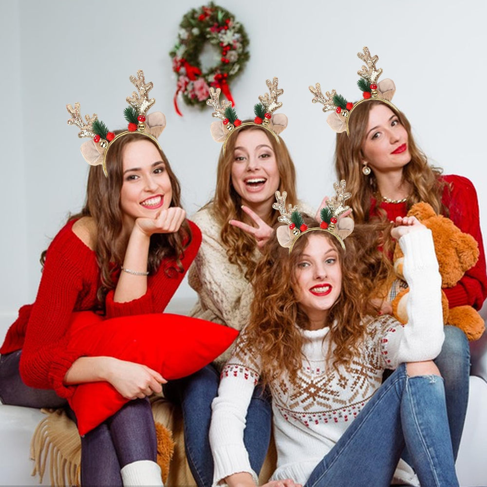 Kxepoc diadema ciervo con campanas navidad, toque festivo.