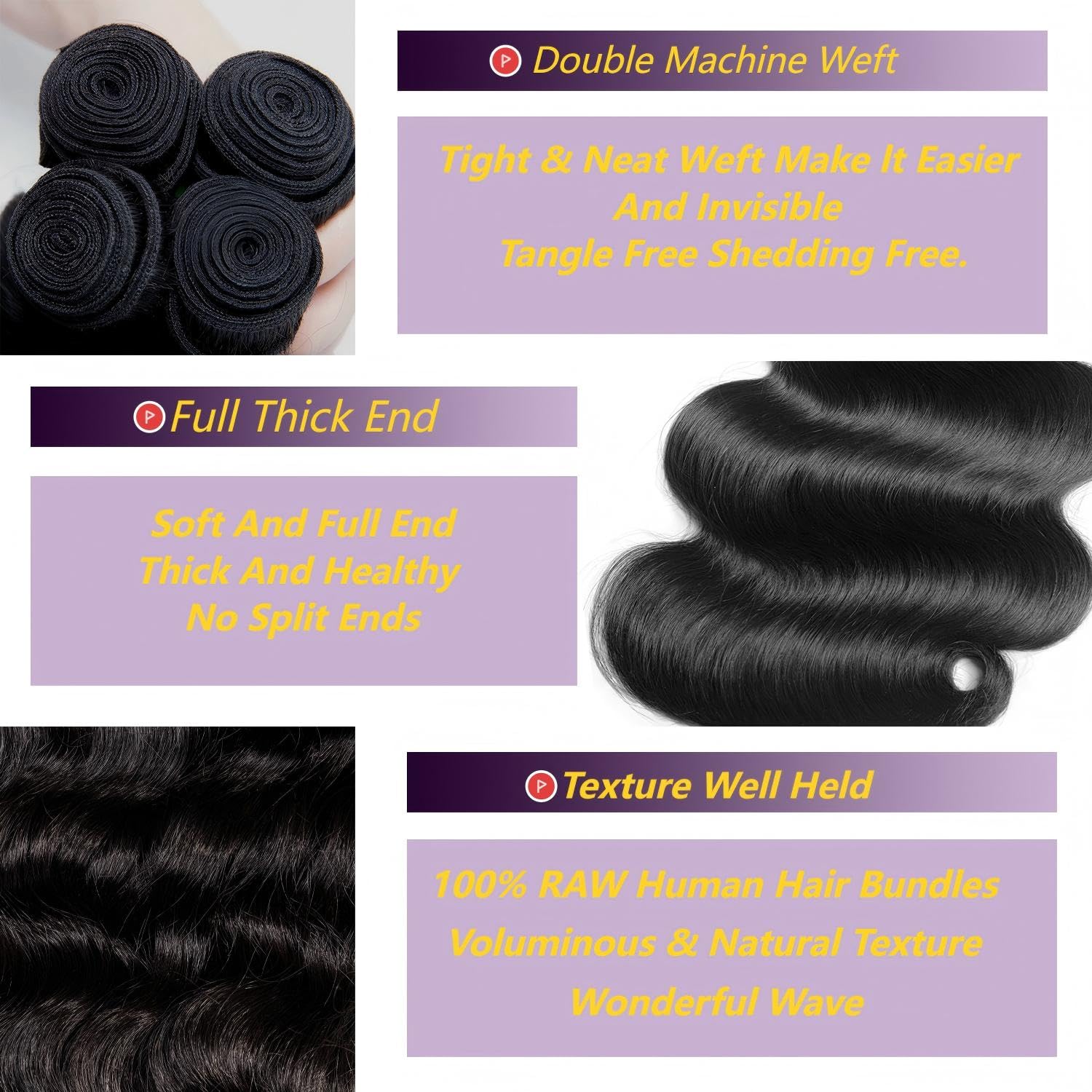 KXRO 4 paquetes de cabello ondulado, cosido doble para mayor densidad.
