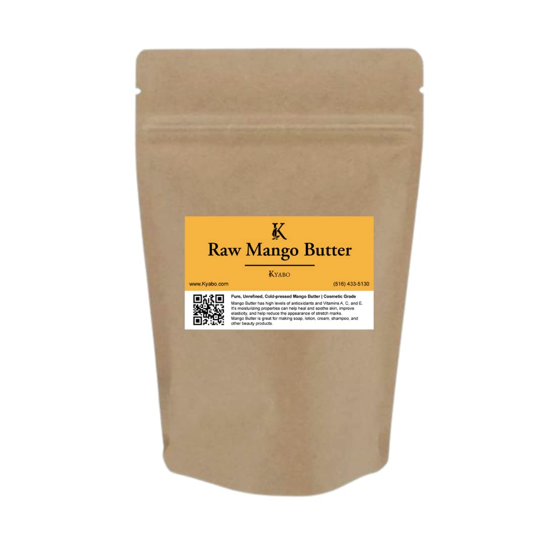 Kyabo Mantequilla de Mango Puro empaquetada en 5 lb para uso cosmético natural.