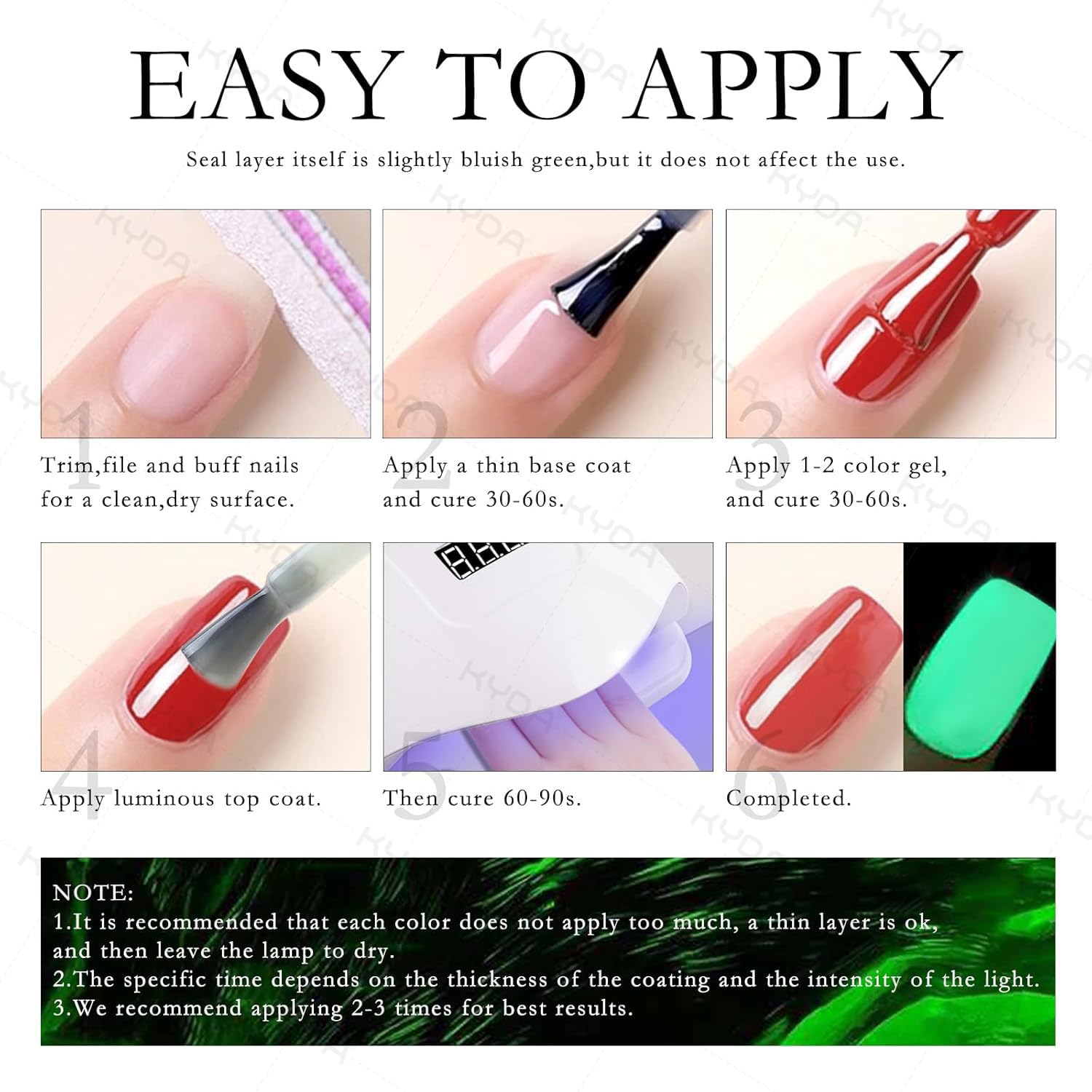 KYDA guía de aplicación completa en uñas naturales y artificiales