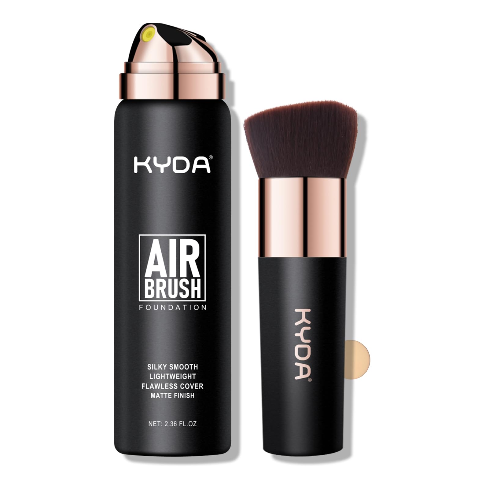 KYDA AirBrush Foundation Spray muestra cobertura impecable con acabado suave.