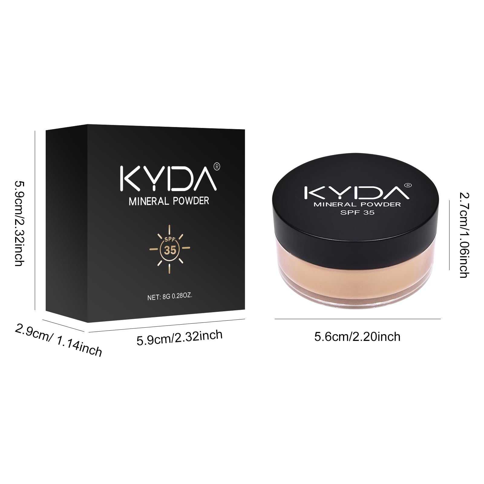 KYDA base polvo mineral, aplicacion diaria con brocha para cobertura flexible.