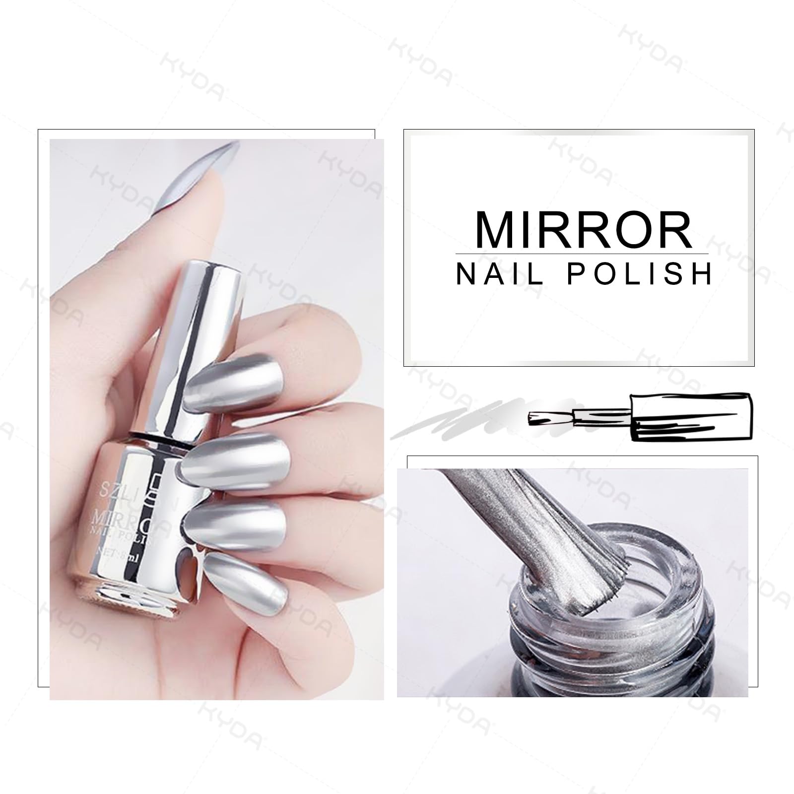 KYDA Esmalte Espejo Oro muestra efecto espejo en uñas.