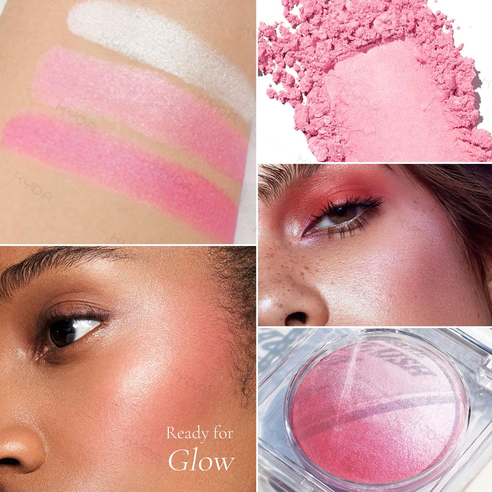 KYDA Iluminador Rubor Rosa Coral Naranja ofrece color fácilmente superponible para un brillo saludable.