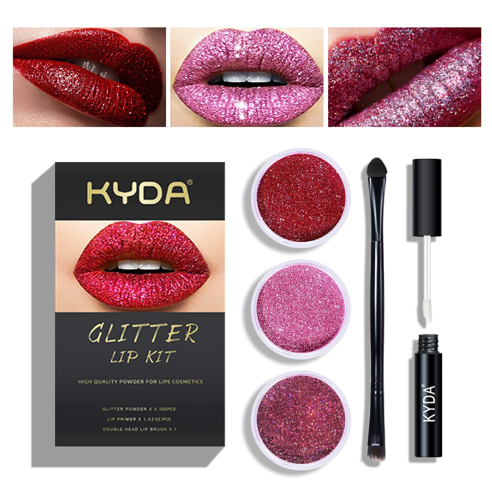 KYDA kit brillo labios 3 colores muestra brillo intenso para estilos nocturnos