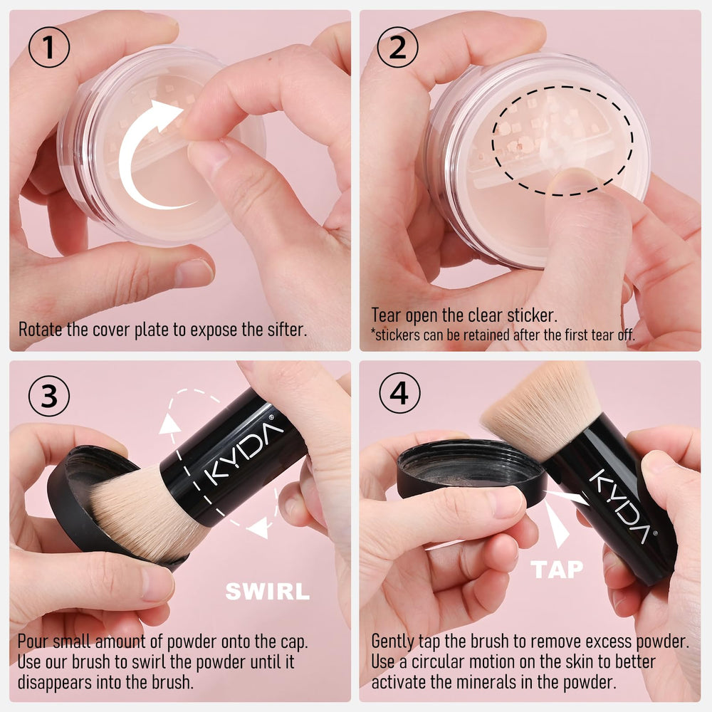 KYDA Mineral Powder Foundation: brocha de aplicación para un acabado suave.