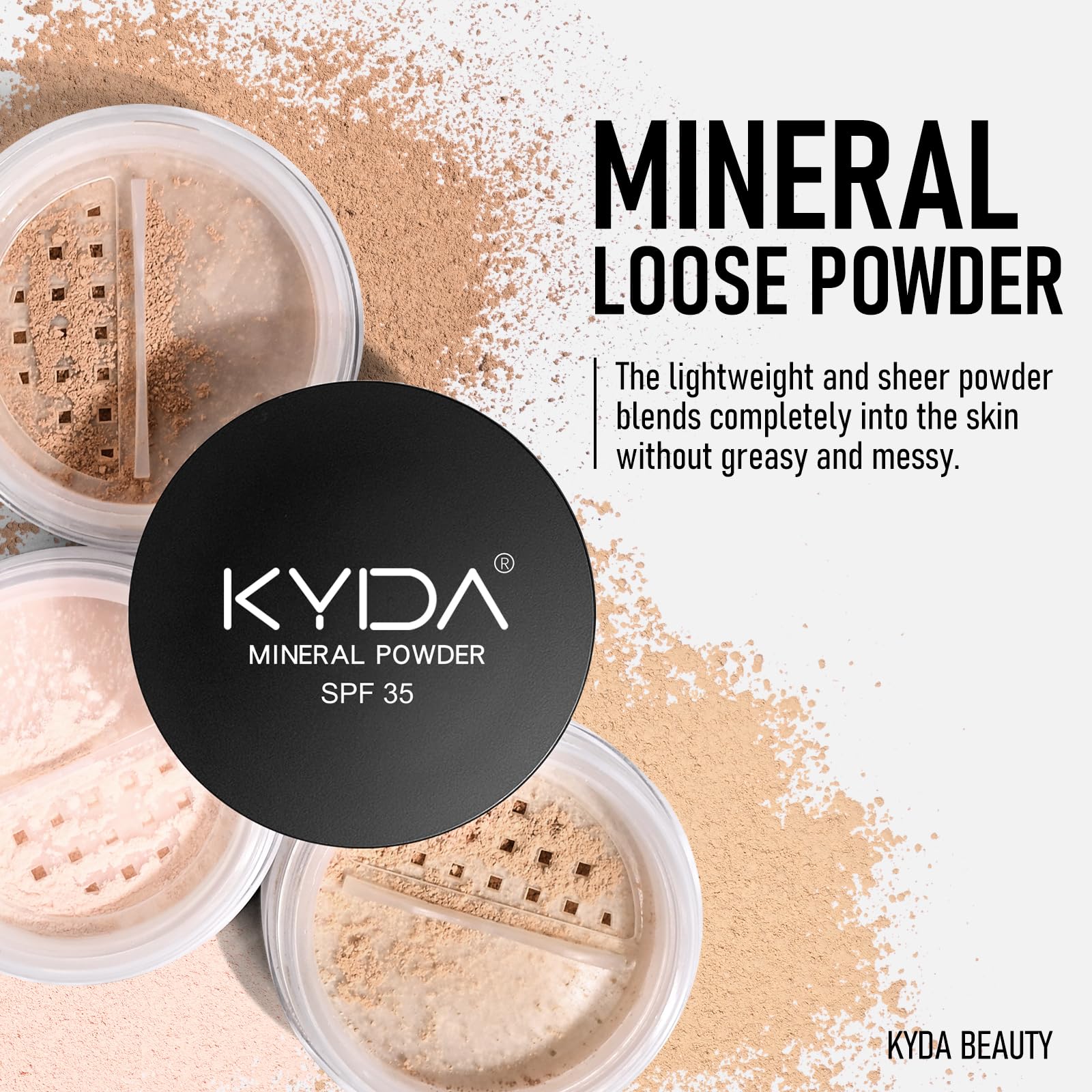 KYDA Mineral Powder Foundation: muestra de tono para ver cobertura natural en la piel.