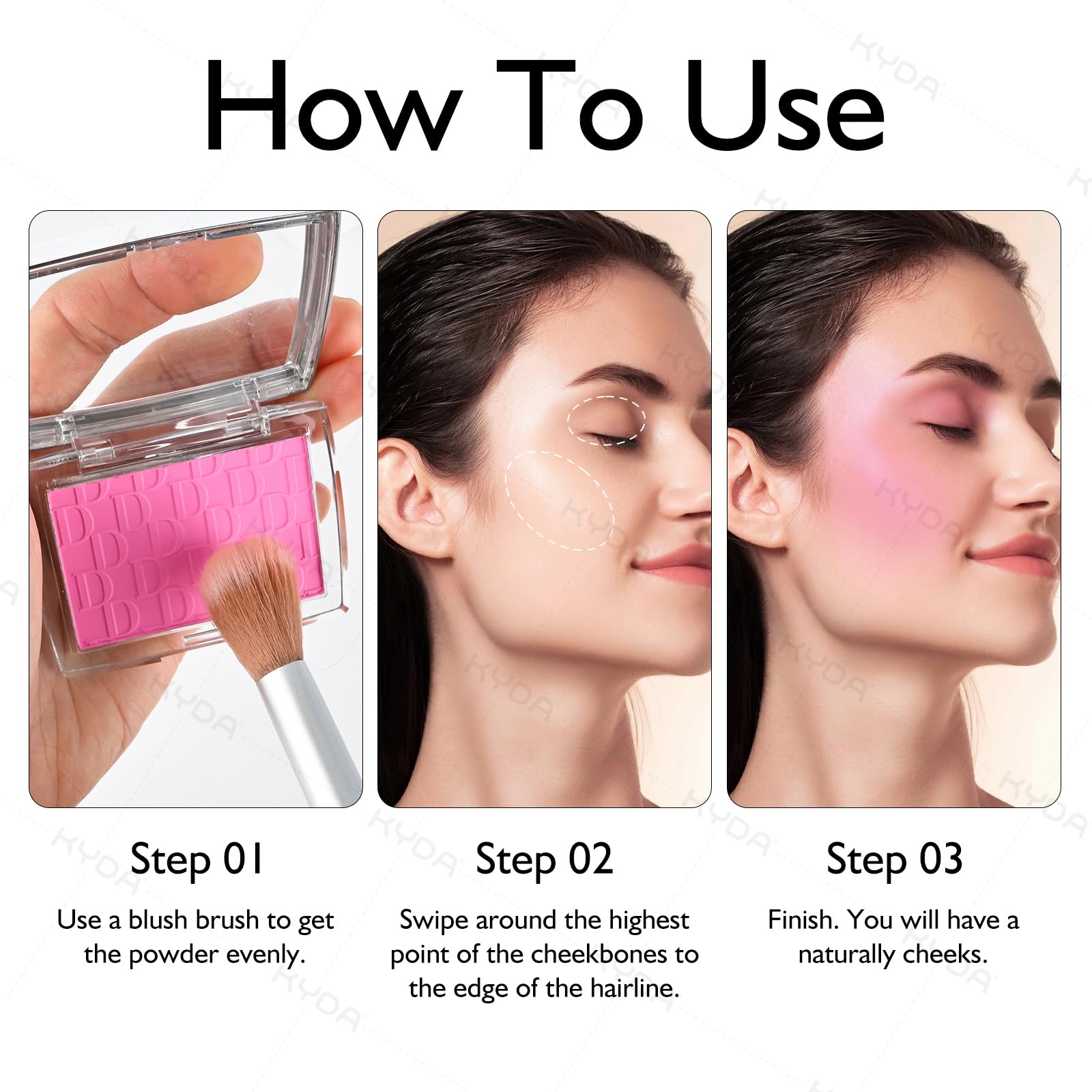 KYDA Pink Blush pigmentos que entregan brillo suave y dimensionalidad.