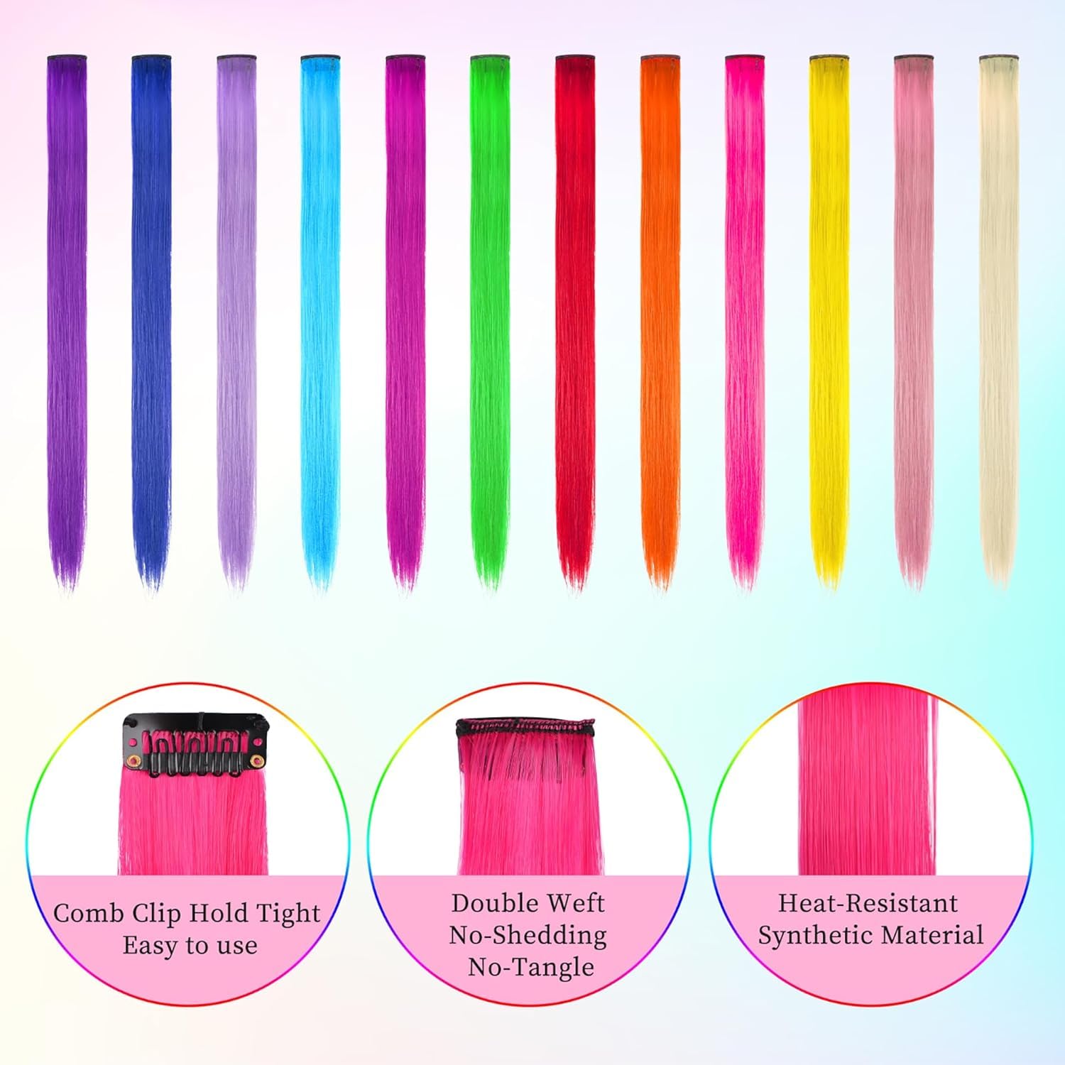 Kyerivs extensiones multicolor con pinzas para combinar colores.