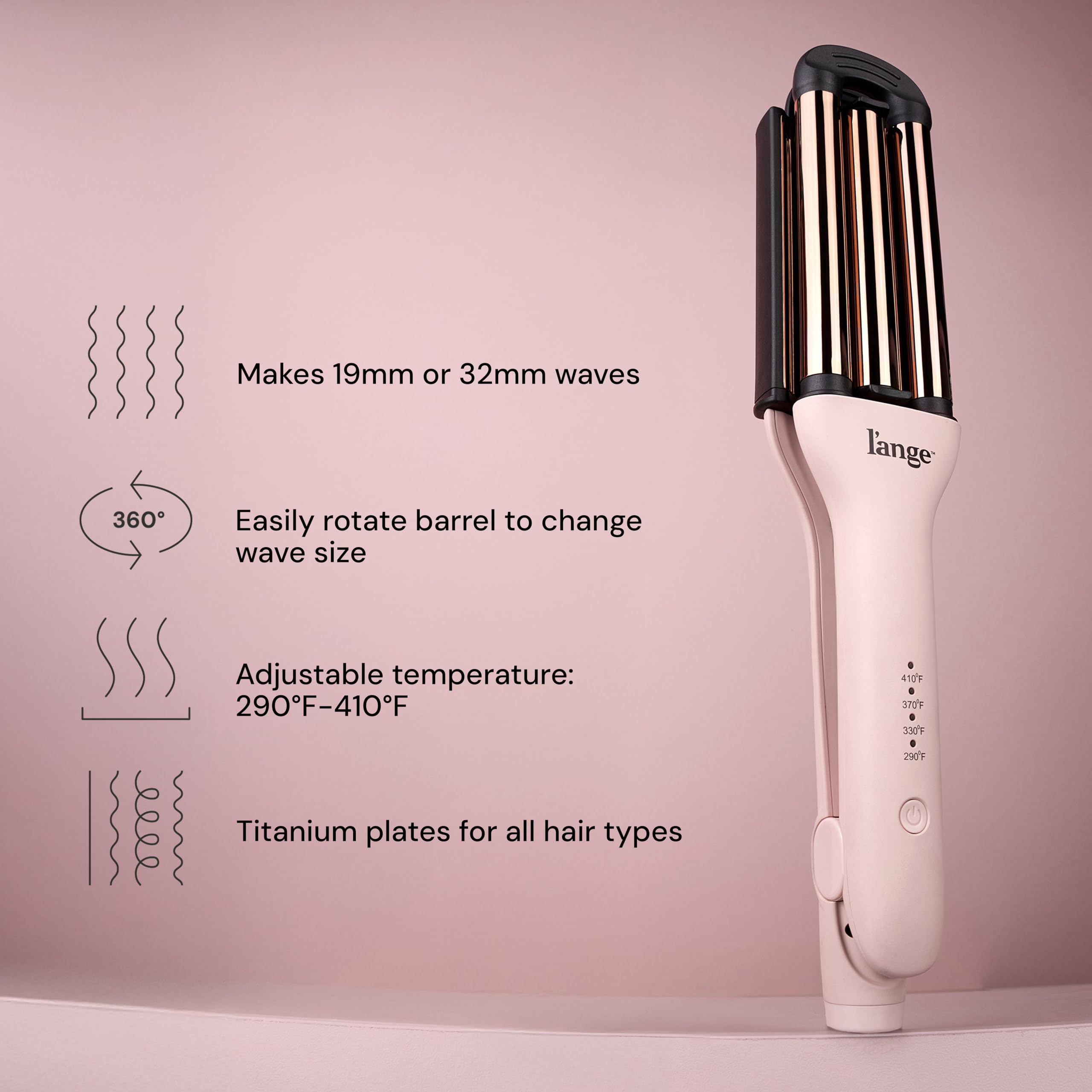 Ondas de 19 mm definidas con VersaWaver para rizos firmes y duraderos