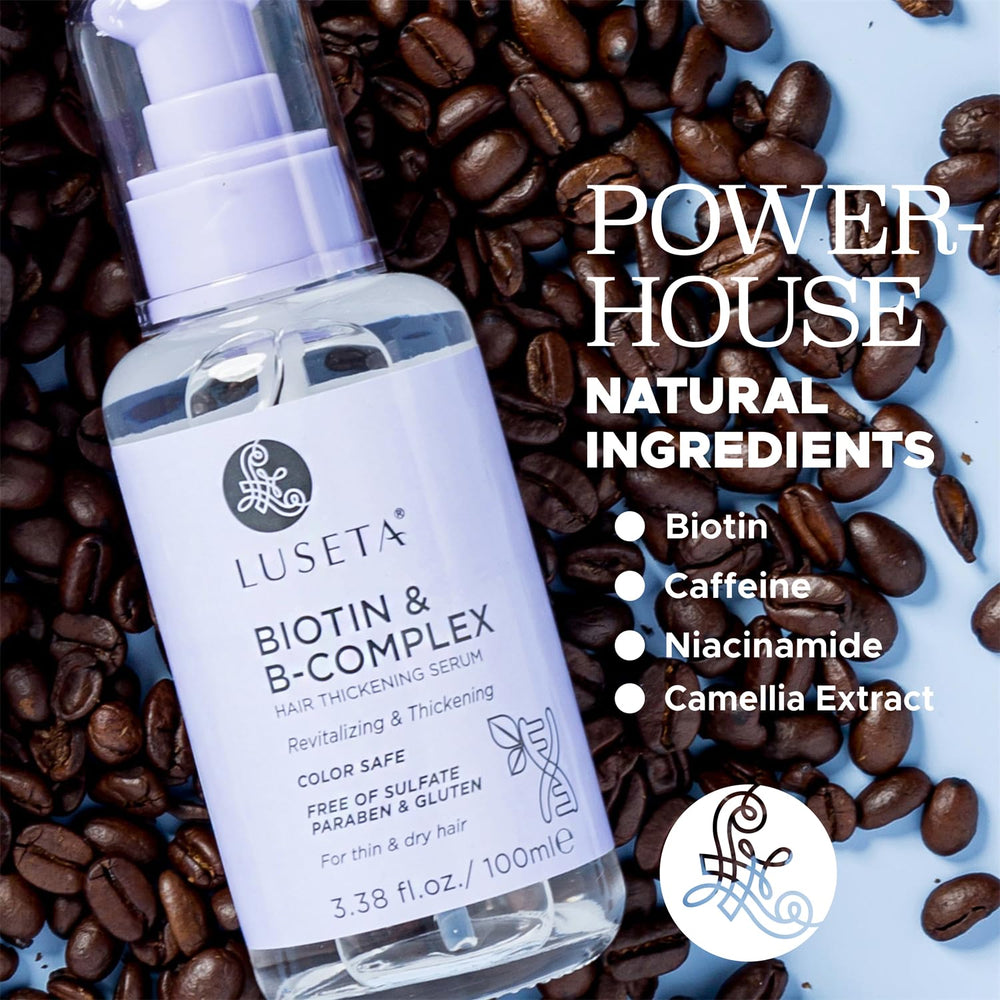L LUSETA Biotina B-Complejo hidrata cabello seco para aspecto suave.
