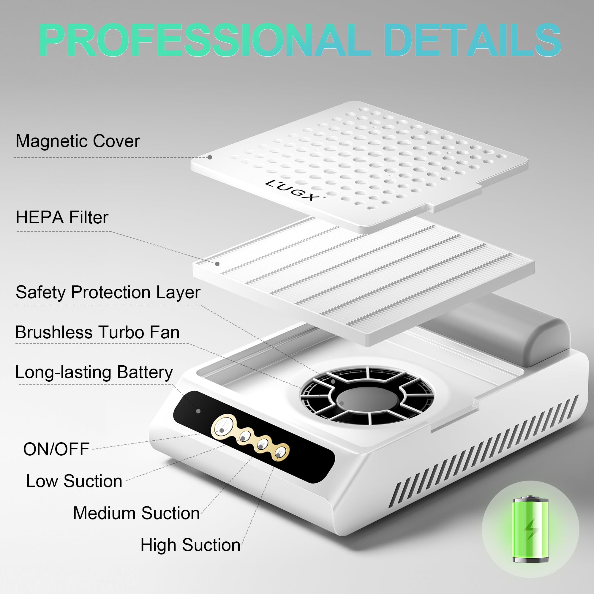 L'UGX bateria alta capacidad 5200mAh, uso inalámbrico para sesiones sin interrupciones.