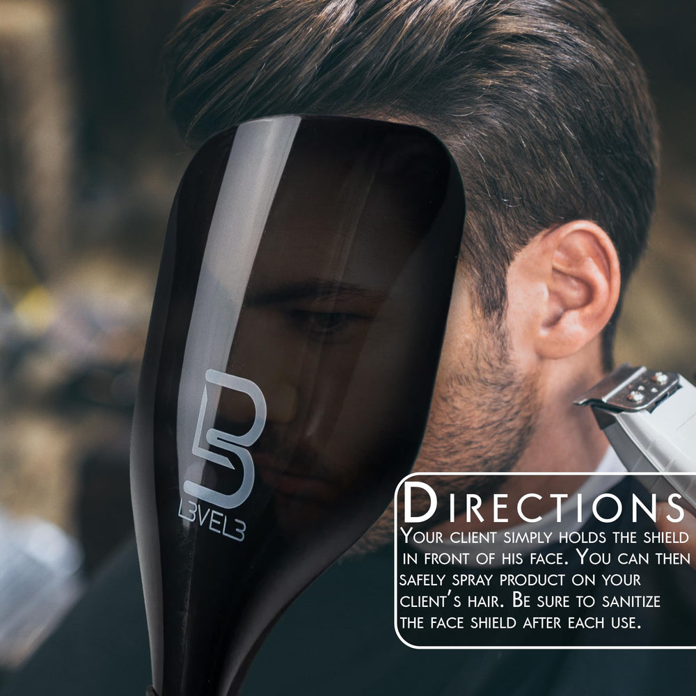 L3 escudo facial nivel 3, acabado negro con logotipo blanco, aspecto profesional