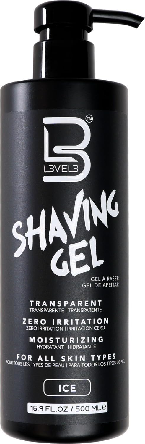 L3 Gel de afeitado transparente muestra visibilidad para un afeitado preciso.
