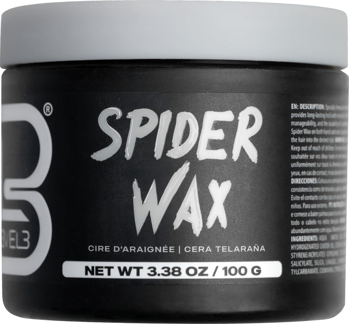L3 cera para cabello: bote visible, fijación duradera para estilos con volumen.