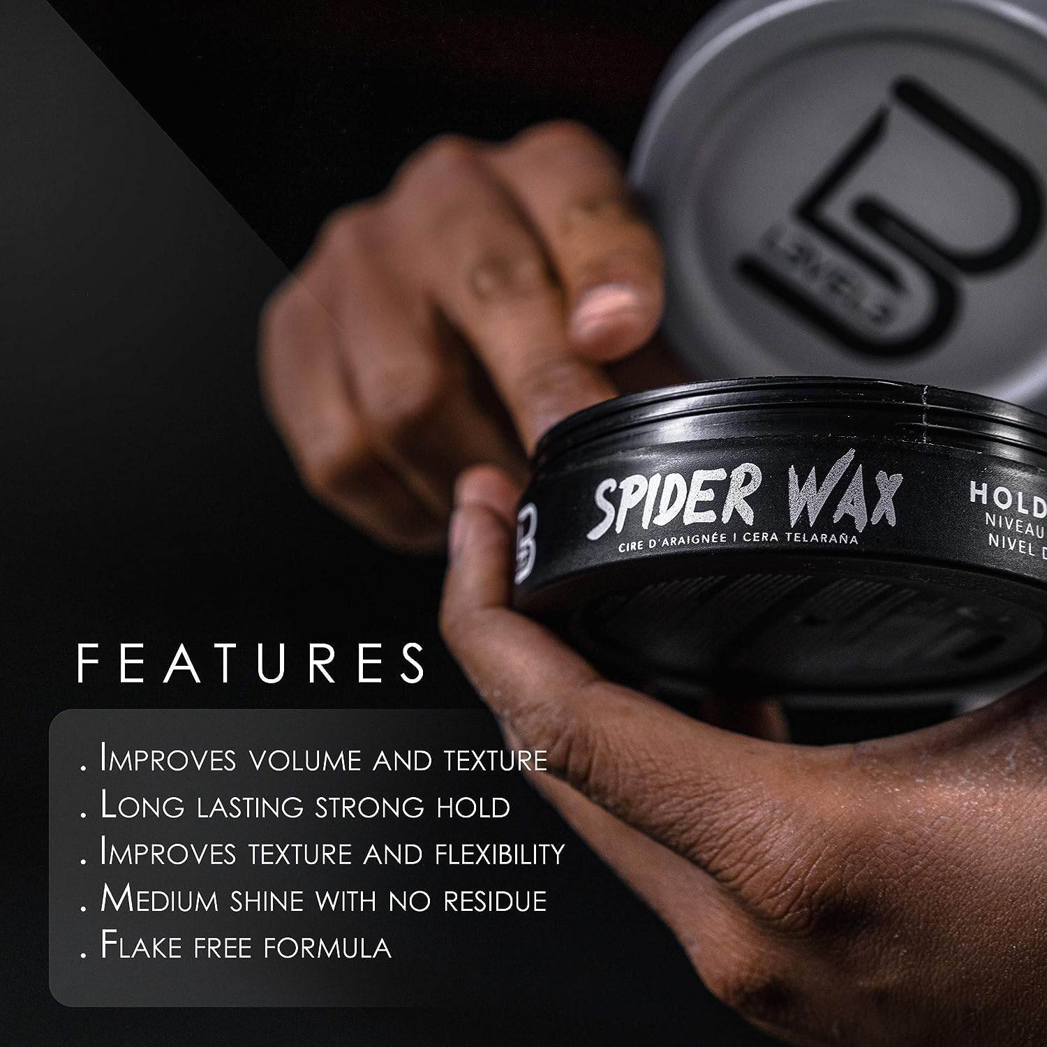 L3 Spider Wax Nivel 3, firmeza duradera para volumen y textura definidos.
