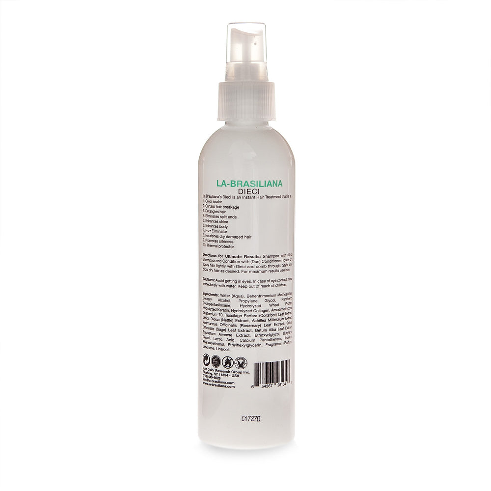 La-Brasiliana Dieci: aplicación en cabello, mejora la textura y reduce el encrespamiento.