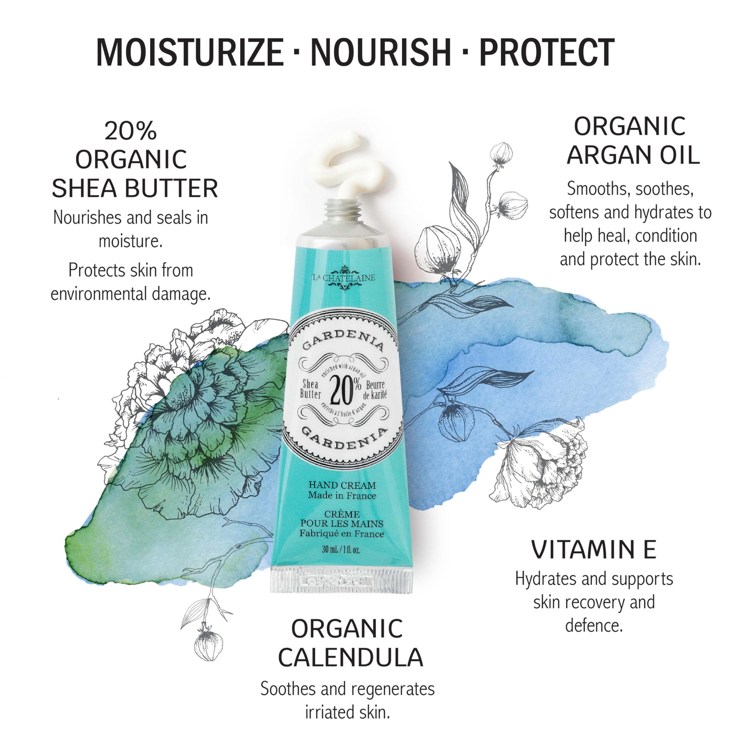 La Chatelaine-crema-manos-gardenia-lata: aroma floral y nutrición para la piel de manos.