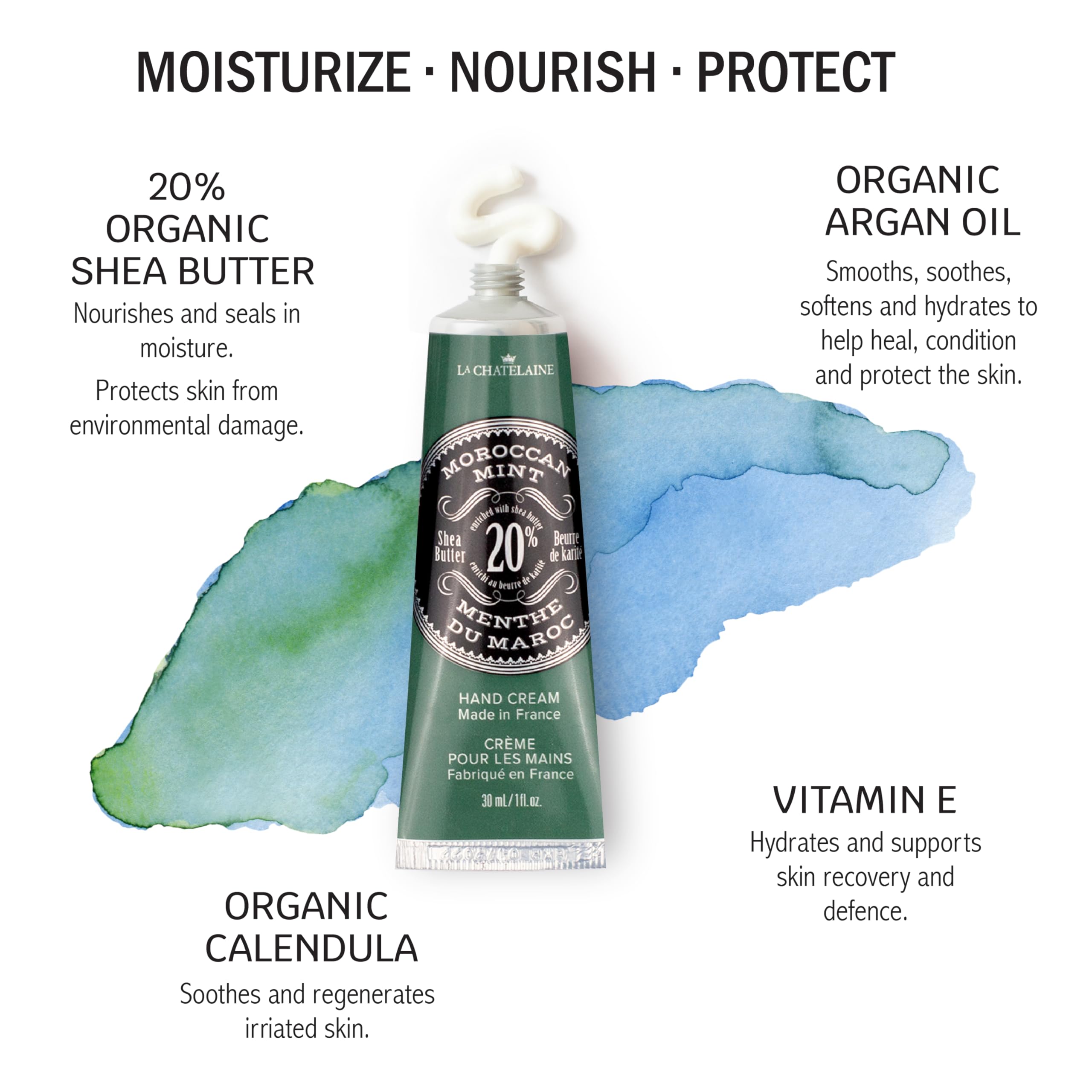 La Chatelaine crema manos menta marroquí 30ml, textura cremosa y absorción rápida.