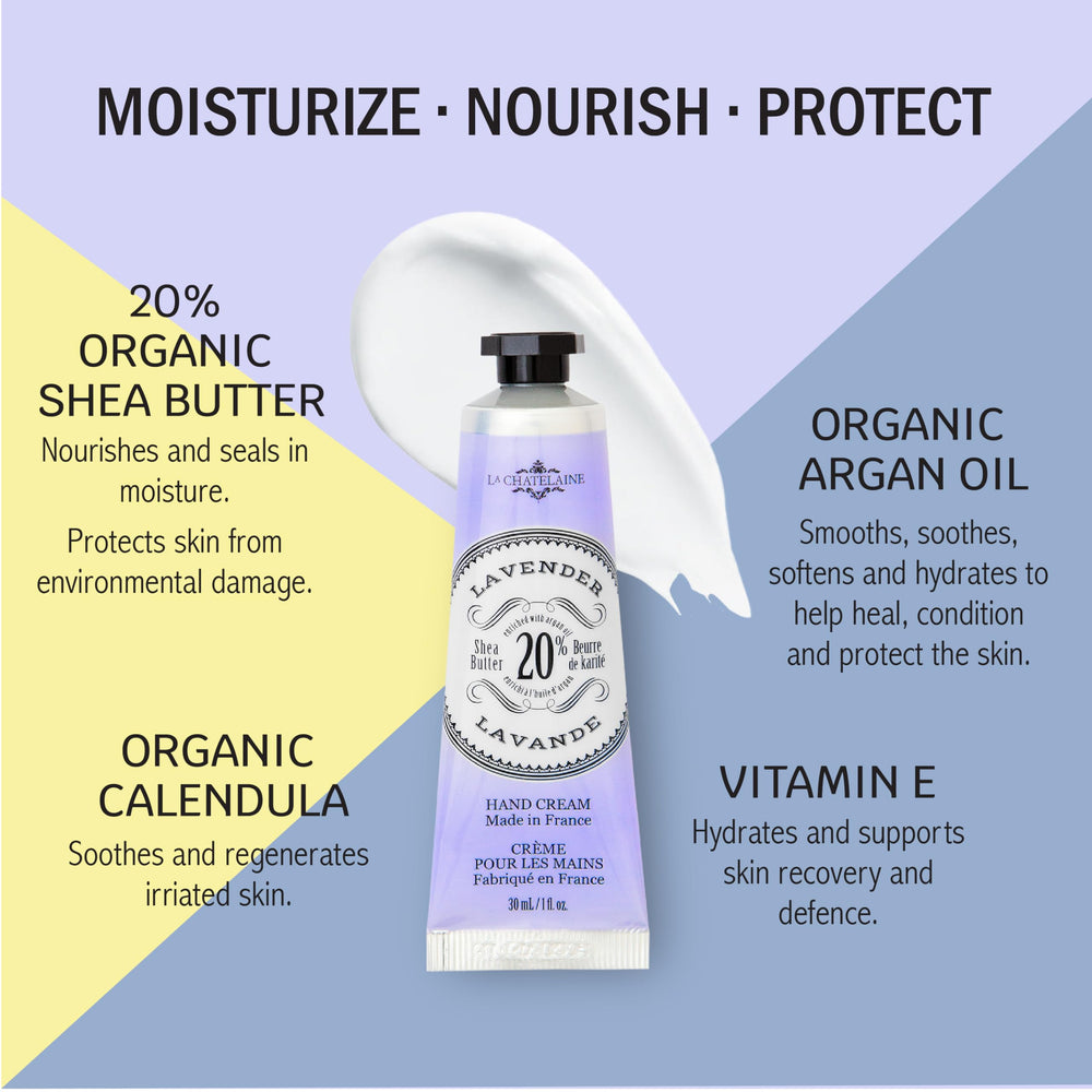 Les tubes La Chatelaine cremes mains 30 ml sont faciles à emporter.