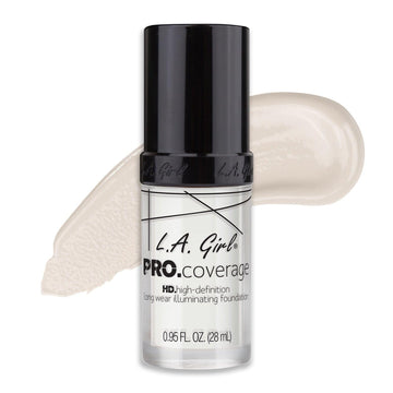 L.A. Girl Pro Coverage Foundation, vertido en botella, acabado radiante para piel natural.