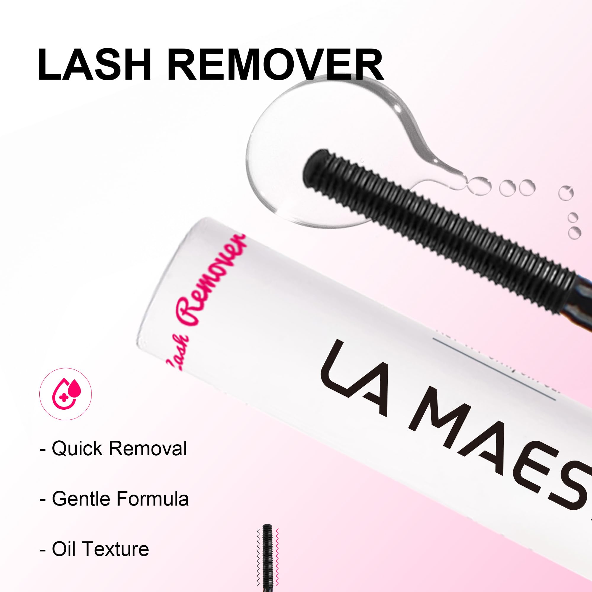 La Maesii aplicador de pegamento para pestañas, cepillo visible para aplicación precisa.