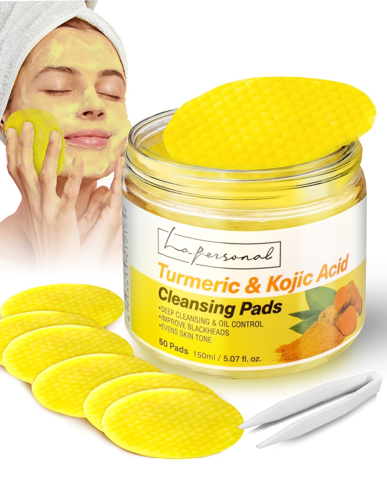 Almohadillas LA.PERSONAL limpian suavemente con cúrcuma y ácido kojico.