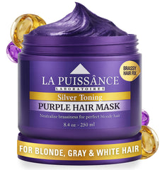 LA PUISSANCE mascarilla morada en bote para rubio, neutraliza amarillos para tono ceniza