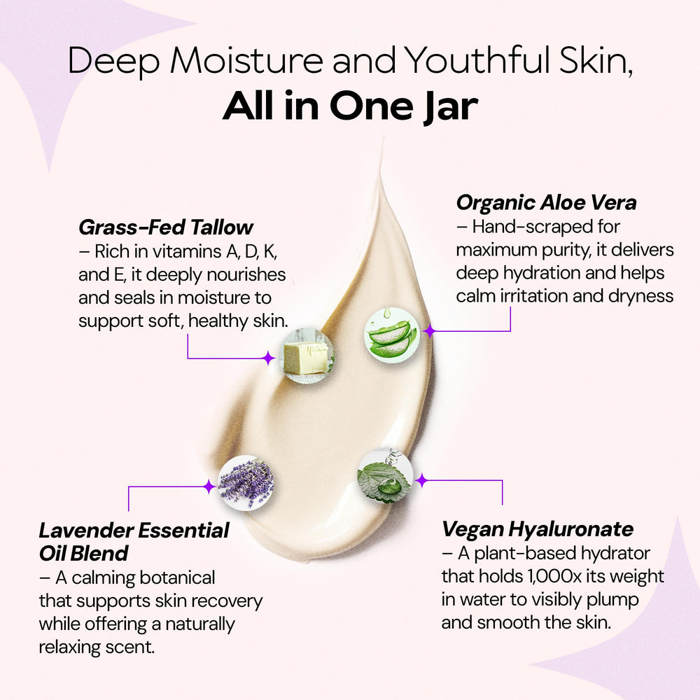 LA PURE grasa de res para la piel – aloe orgánico visible en la fórmula.