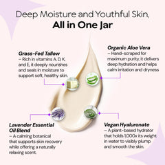 LA PURE grasa de res para la piel – aloe orgánico visible en la fórmula.