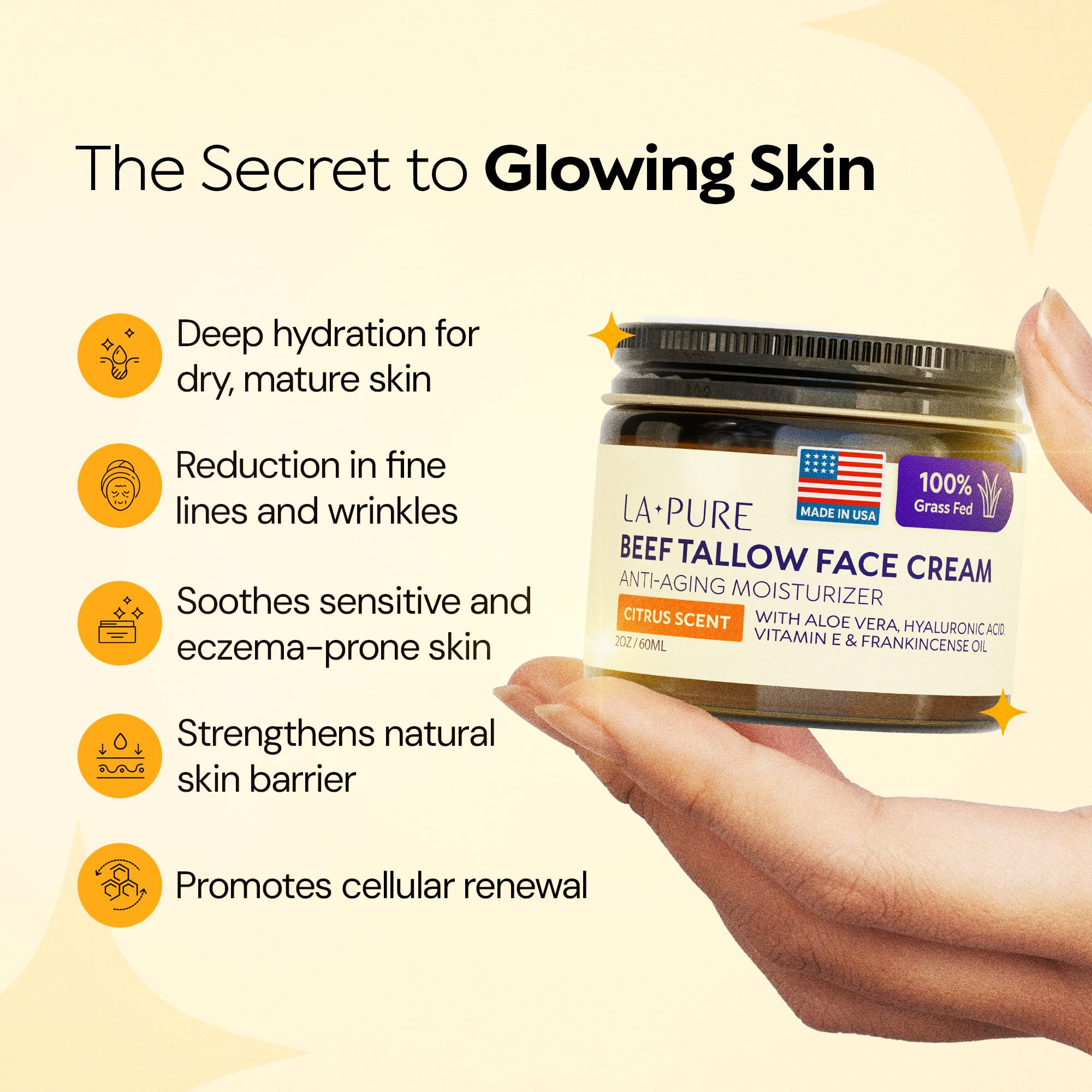 La Pure crema ligera de manteca de res se absorbe rápido sin dejar grasa.