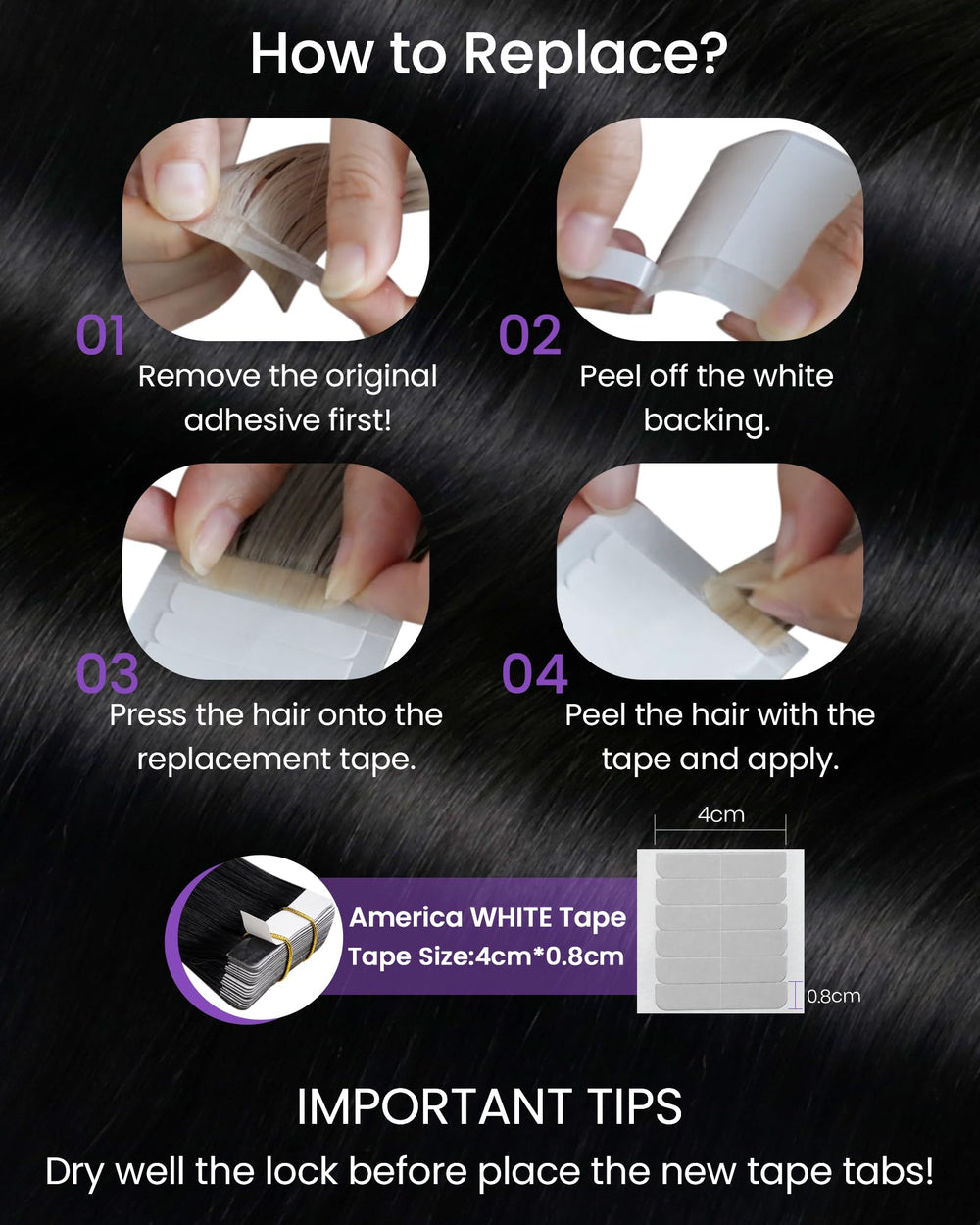 Instalación rápida con LaaVoo extensiones tape para un look continuo