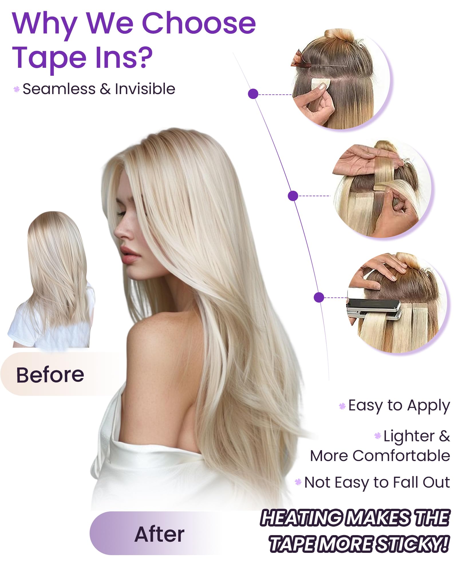 Primer plano de pelo humano LaaVoo negro jet para look natural