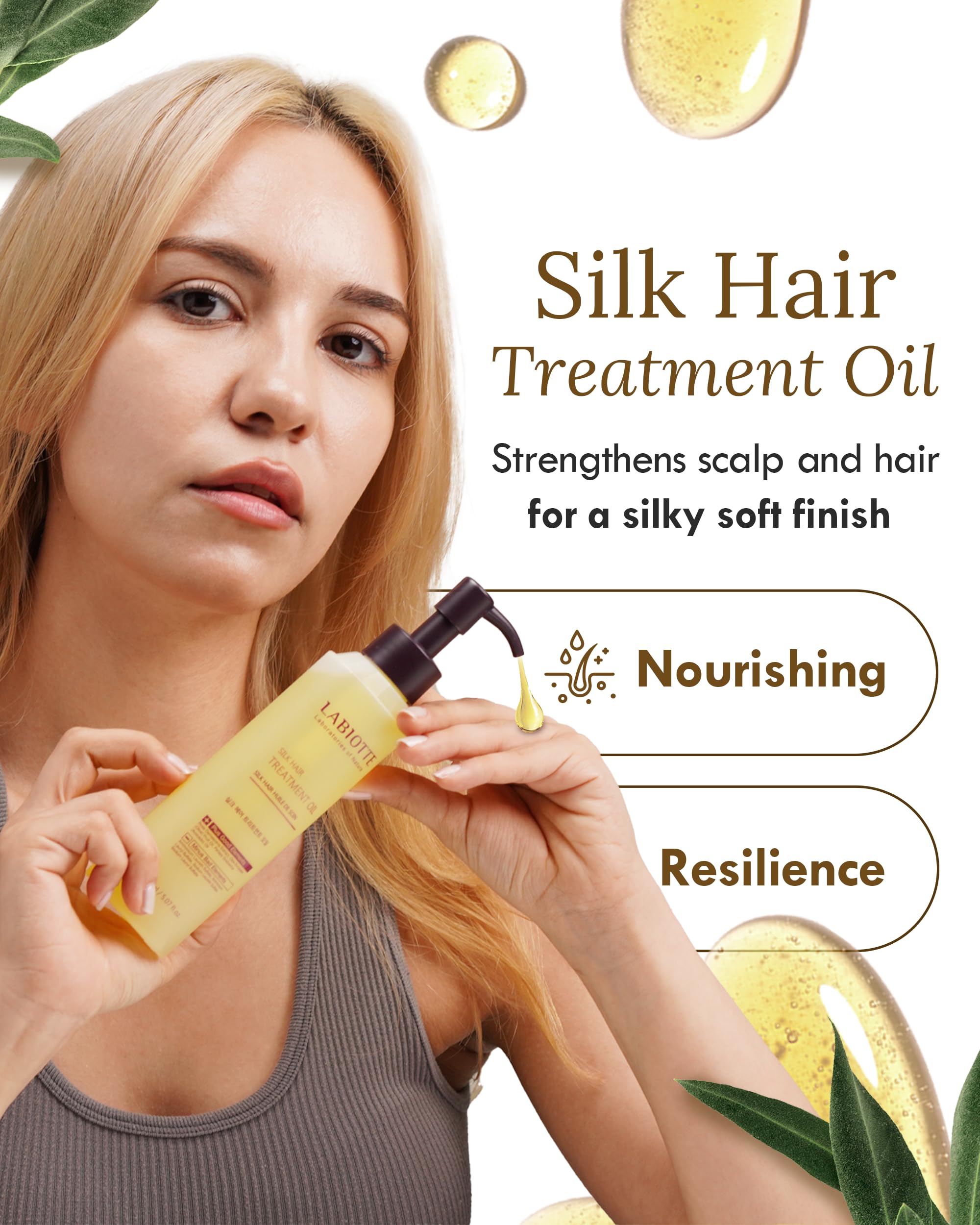 LABIOTTE Aceite de Seda - aplicación suave en cabello dañado para suavidad.