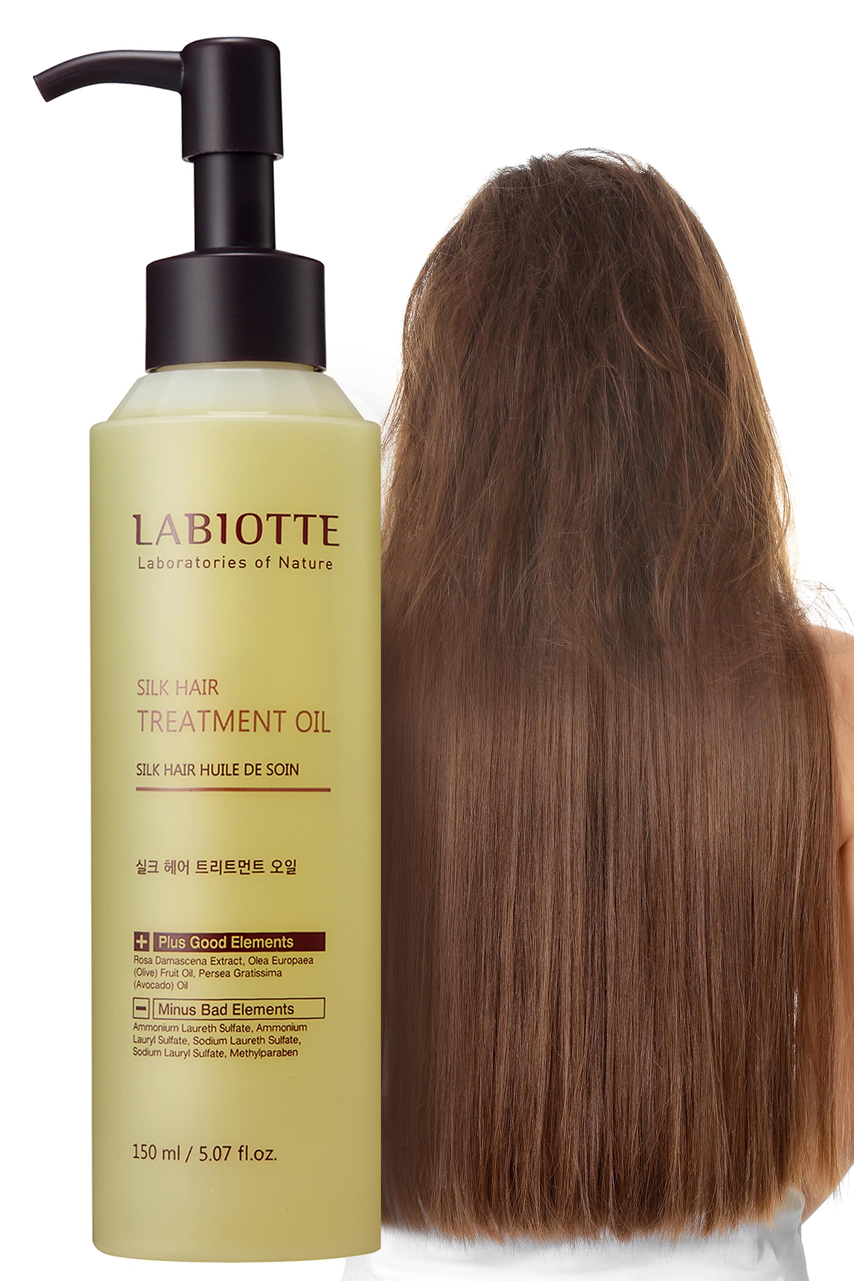 LABIOTTE Aceite de Seda - botella vertida para nutrir el cabello seco.