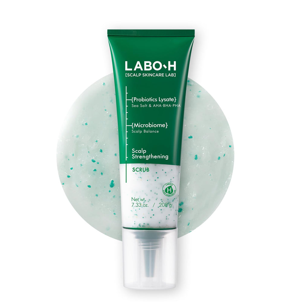LABO-H exfoliante capilar, botella, exfoliación suave para un cuero cabelludo limpio.