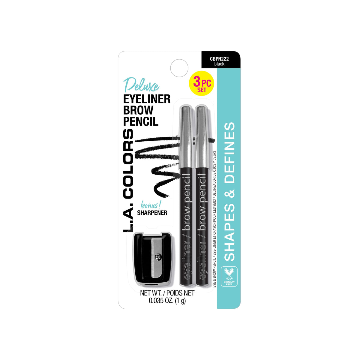 L.A. COLORS delineador cejas negro, definición precisa para ojos intensos.