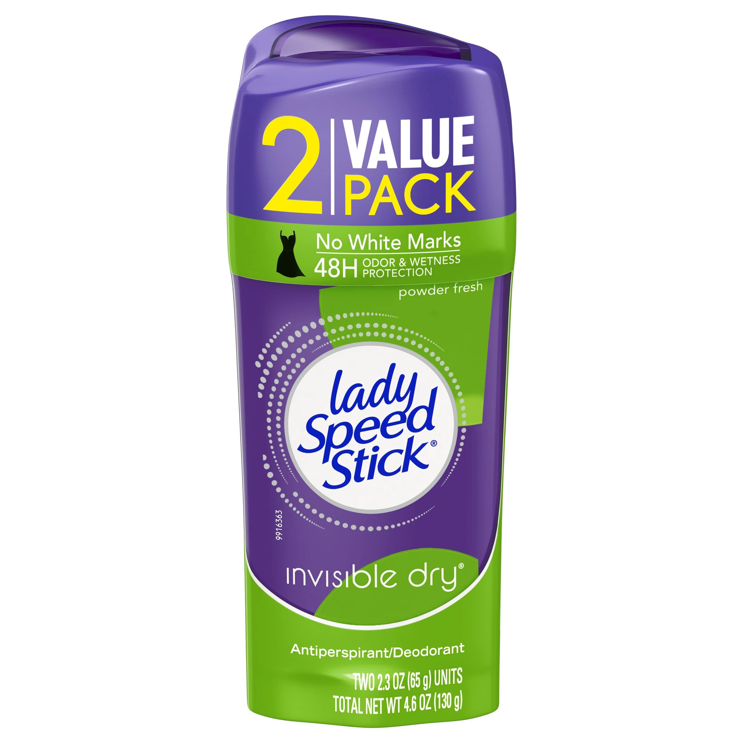 Lady Speed Stick antitranspirante invisible polvo seco fresco, pack doble, comodidad diaria.