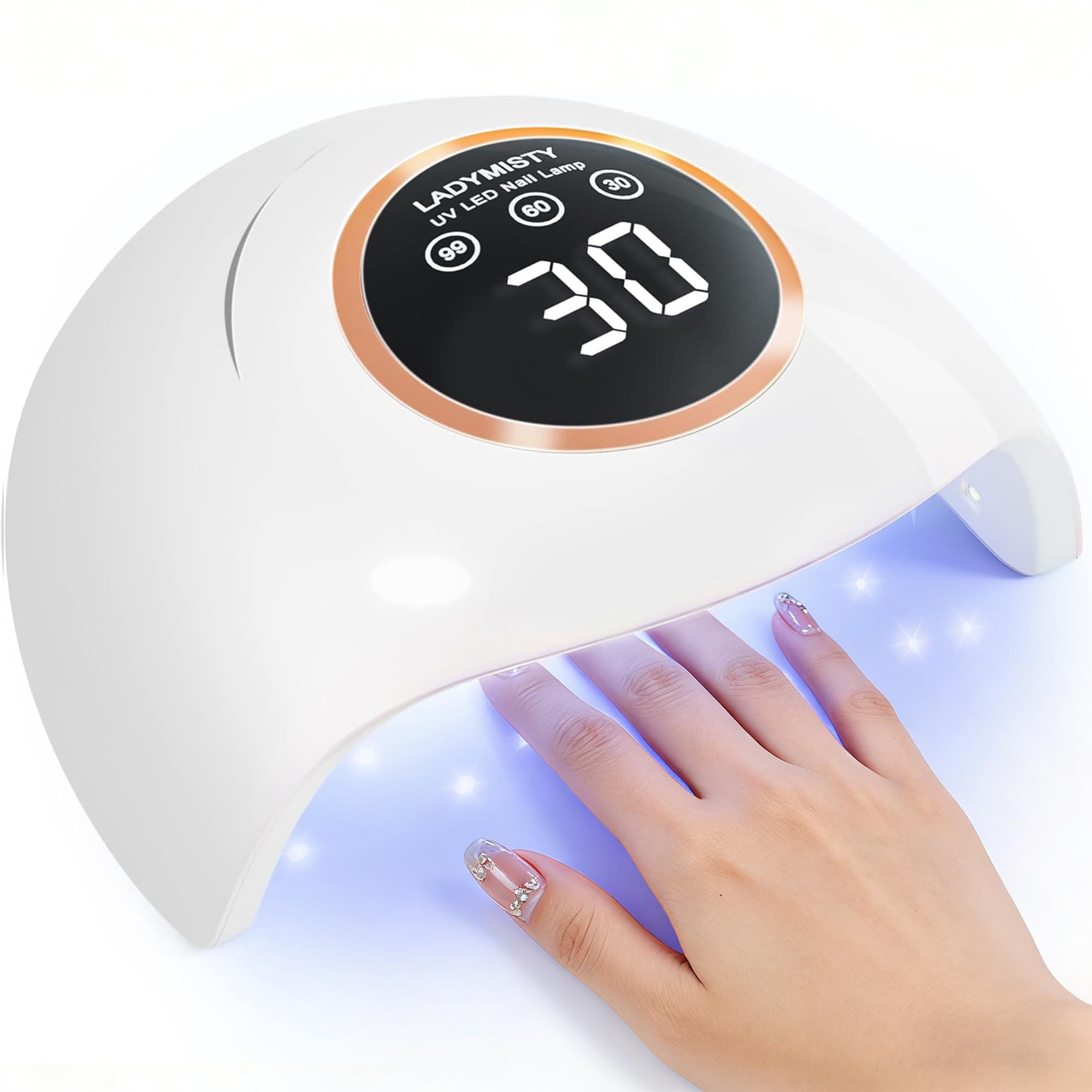 LadyMisty lámpara UV-LED 72W frontal para geles: cura rápida y uniforme.