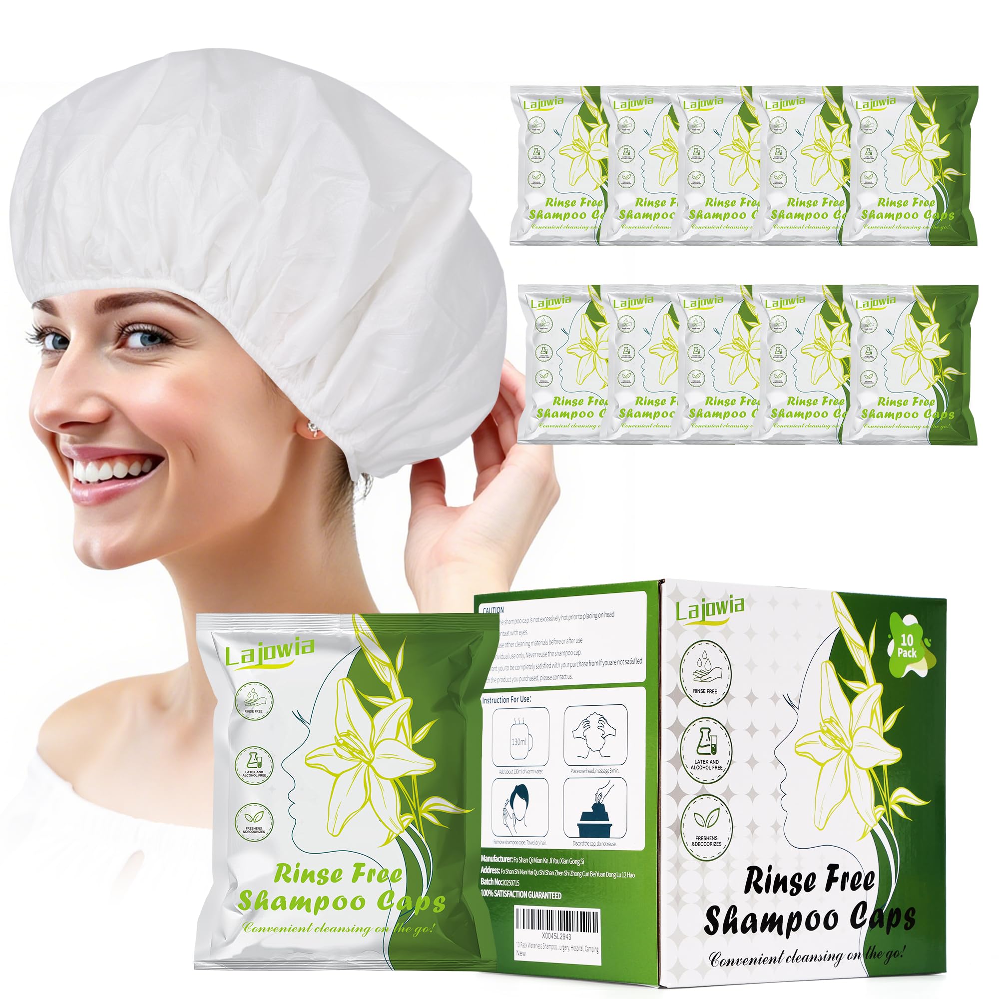 Gorro de champú sin enjuague Lajowia, 10 unidades, ideal para viajar.