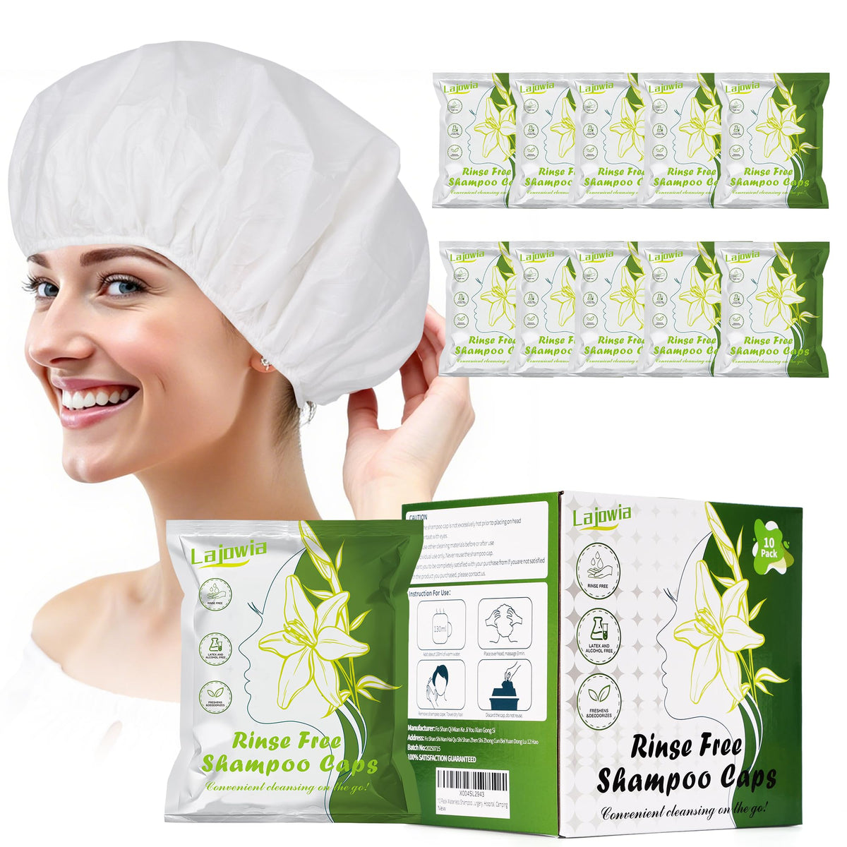 Gorro de champú sin enjuague Lajowia, 10 unidades, ideal para viajar.
