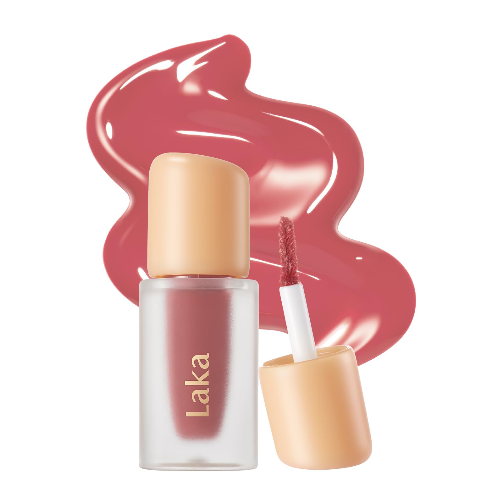 Laka Fruity Glam Lip Tint Mini, envase elegante muestra tono vibrante para uso diario.