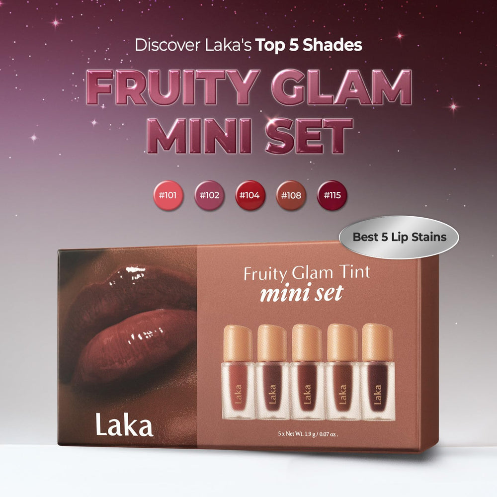 Laka Fruity Glam Tint Humedo brinda brillo translúcido que realza el tono natural.