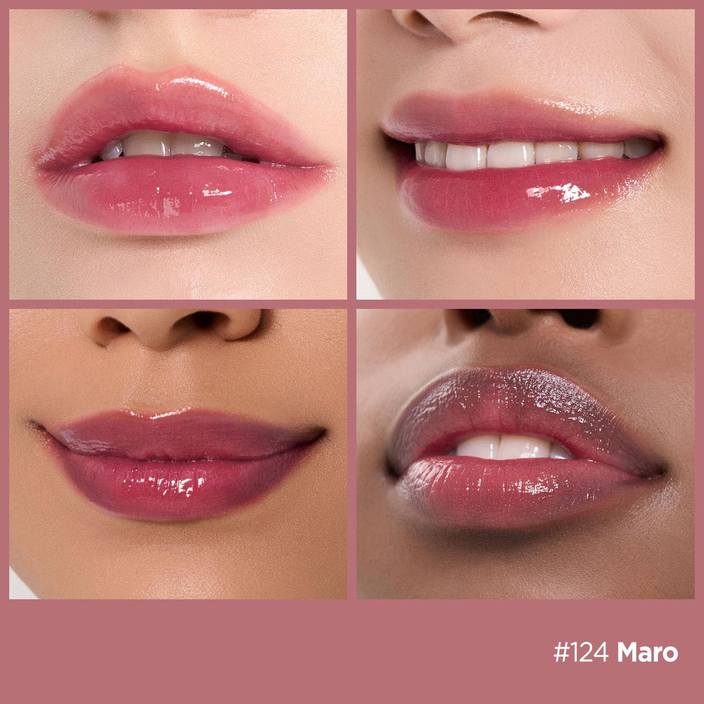 Laka Fruity Glam Lip Tint Mini ofrece acabado translúcido y brillo para labios radiantes.