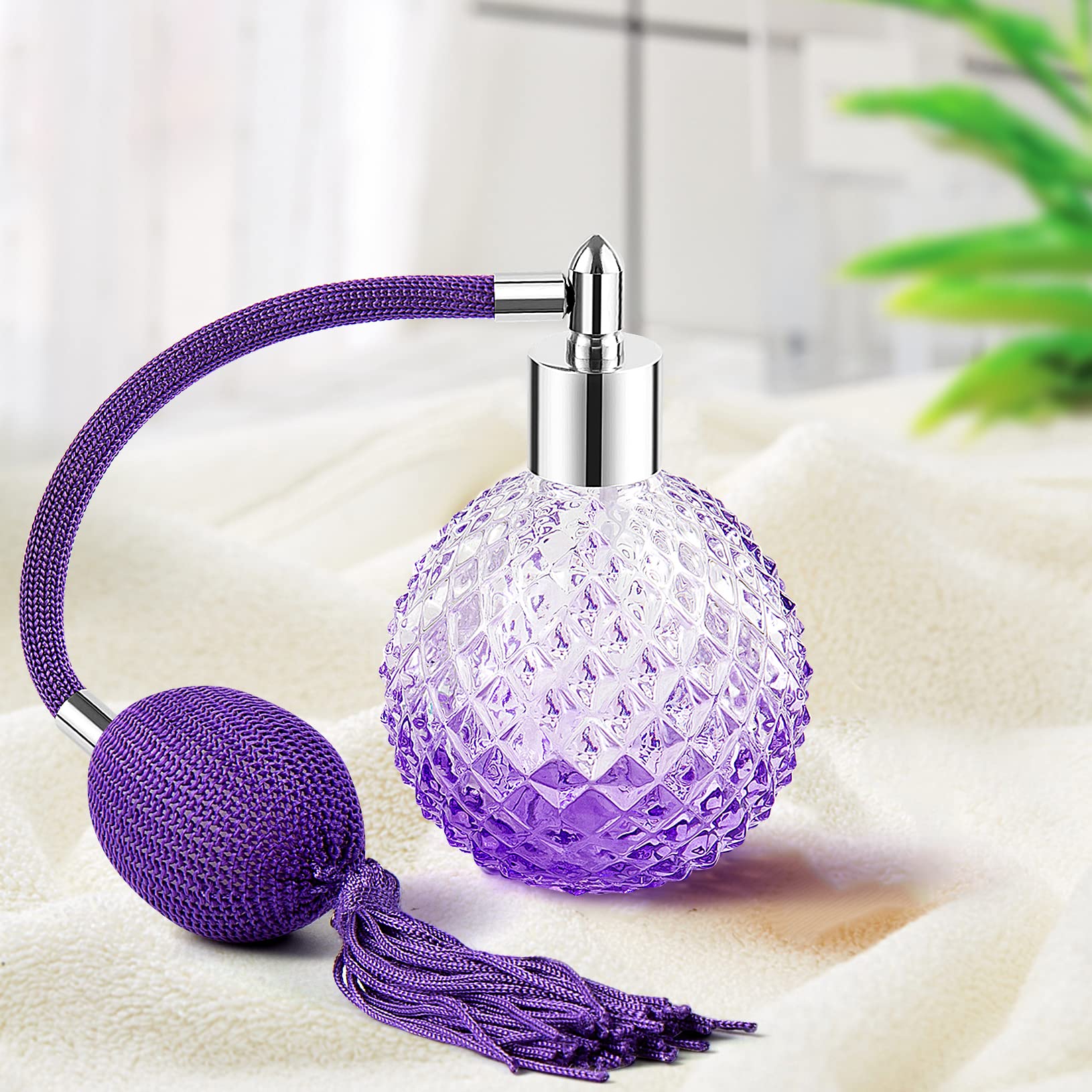 Frase descriptiva Lamoutor: lazo morado en frasco, estilo chic.