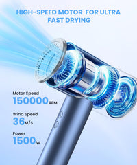 LAMPICK secador de pelo con motor de 150,000 RPM para secado eficiente.