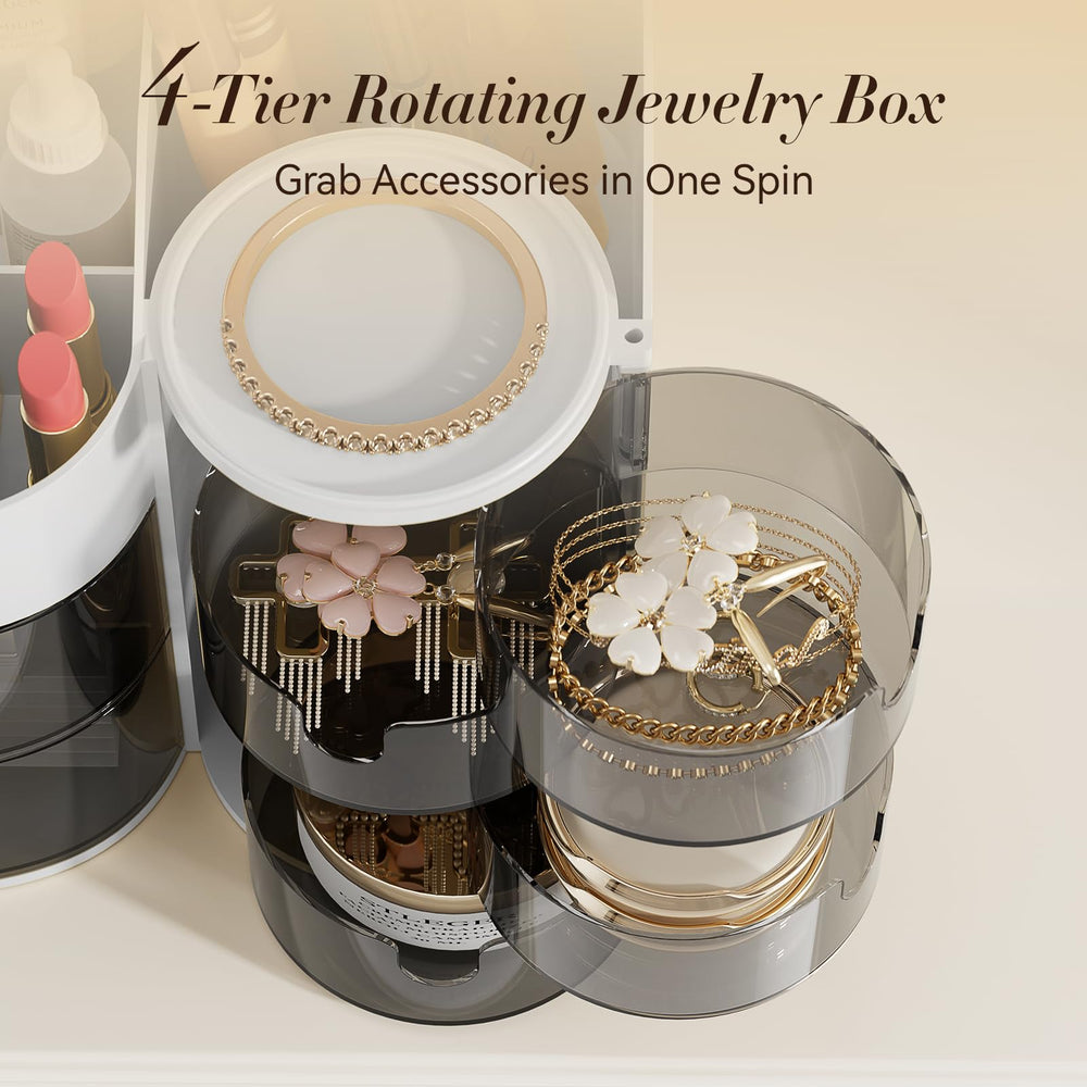 LAMU caja de joyas rotatoria con 4 niveles, orden para anillos y collares