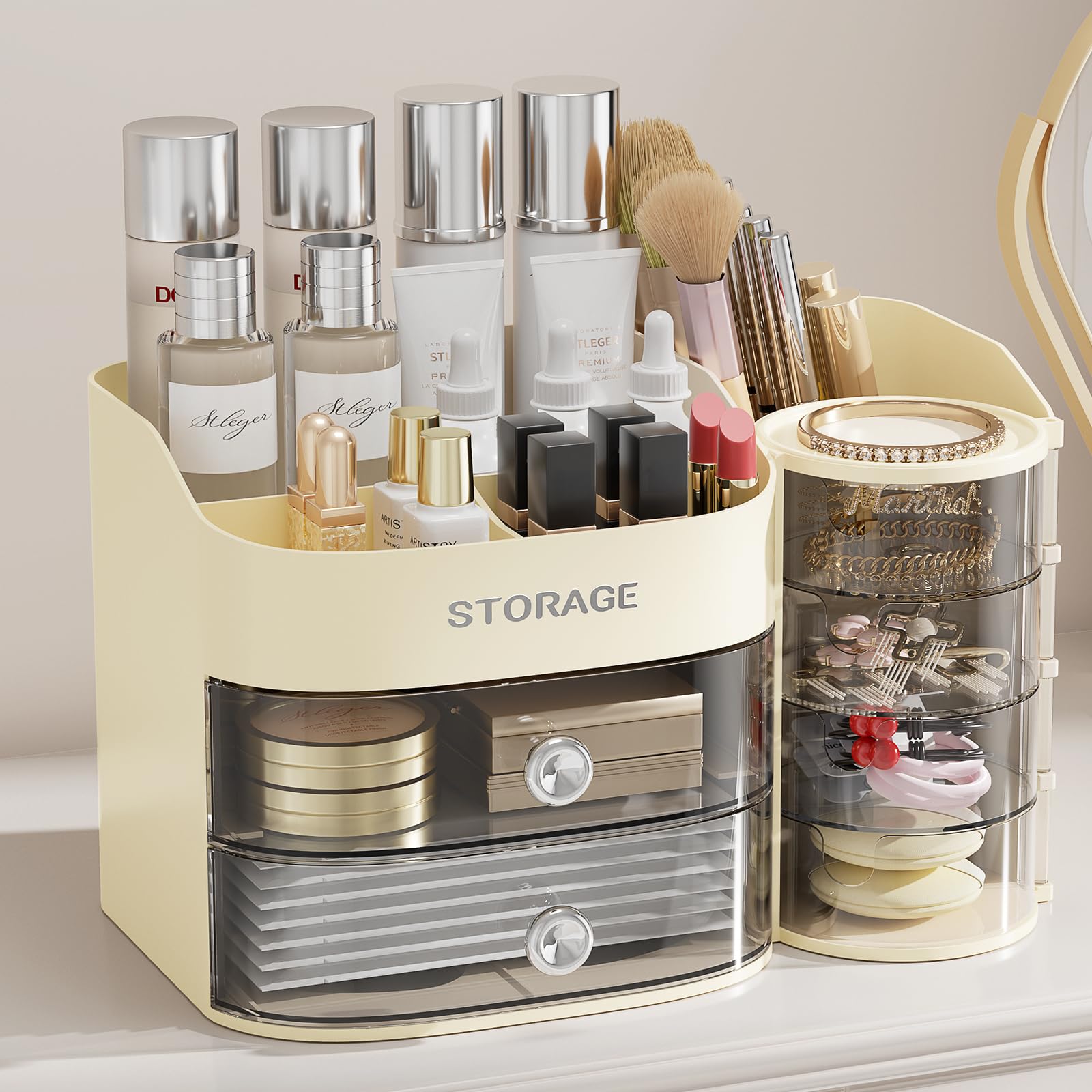 LAMU Organizador de maquillaje con 4 niveles giratorios para acceso rápido